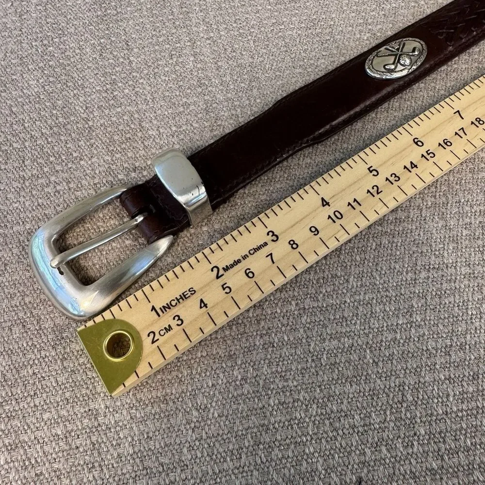 VTG Woolrich Brown Leather Women’s Golf Belt Silver Buckle Size Small 531